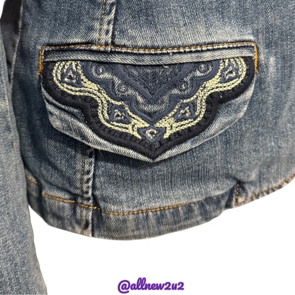 New Vintage Tommy Hilfiger Embellished Tailored Medium Wash Denim Jacket - Picture 9 of 16